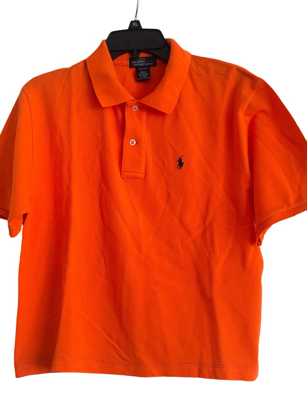 Polo Ralph Lauren Boys XL 18-20 Orange Cotton Mesh Polo Shirt Navy Pony